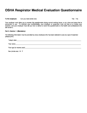 Cal Osha Respirator Medical Evaluation Questionnaire  Form