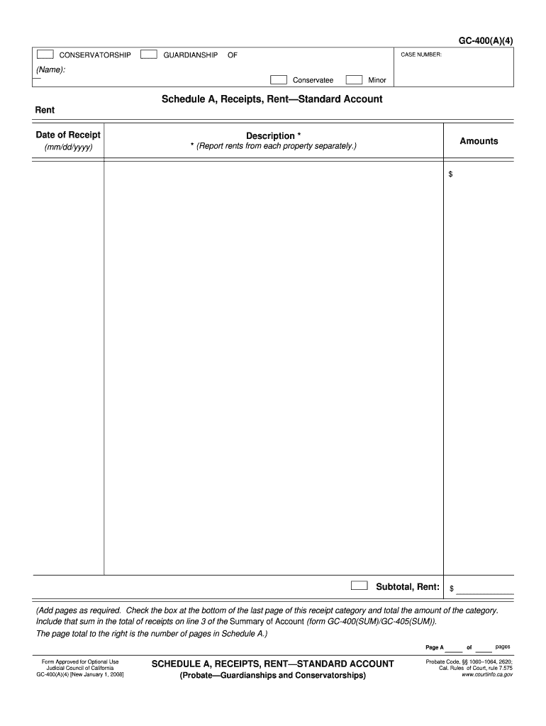 Schedule a Gc 400a4 Receipts Rent  Form