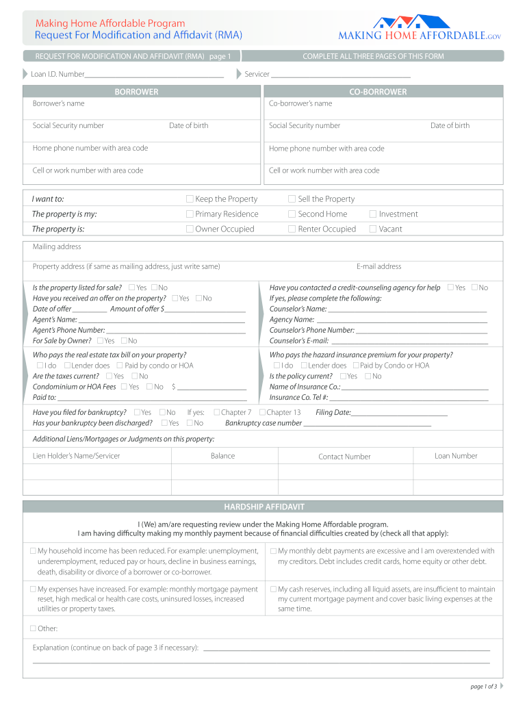 Making Home Affordable Rma Fillable Form