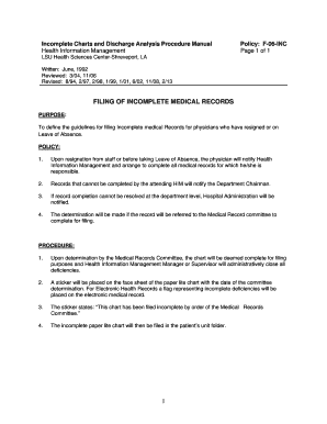Incomplete Medical Records  Form