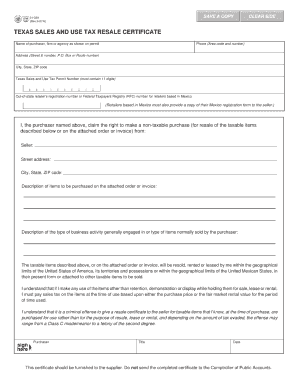 Texas Resale Certificate  Form
