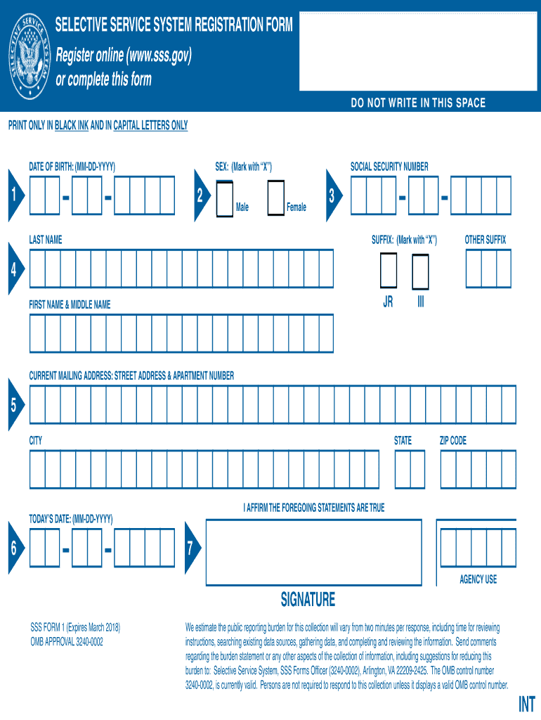  Selective Service Form PDF 2018