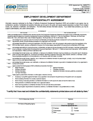 EDD Confidentiality Agreement EDD Confidentiality Agreement  Form