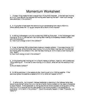 Momentum Worksheet Fill in the Blank  Form