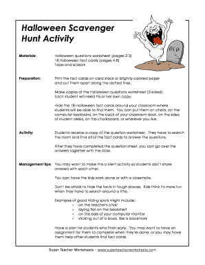 Super Teacher Worksheets Halloween Scavenger Hunt  Form