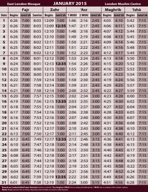 East London Mosque Prayer Timetable PDF  Form