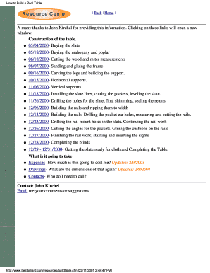 Pool Table Plans PDF  Form