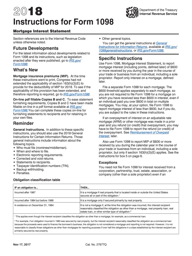  Instructions 1098 Form 2016