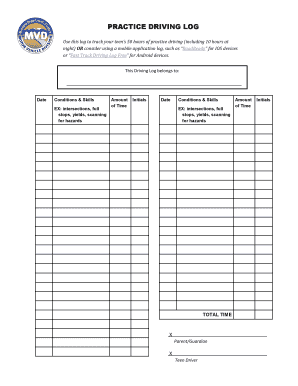 Practice Driving Log  Form