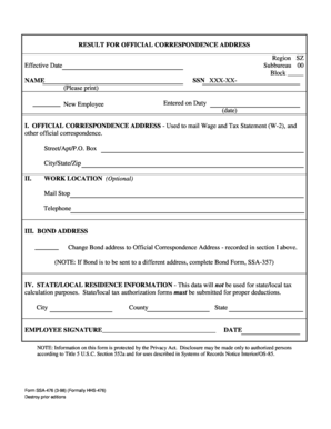 Ssa 476 Request for Official Correspondence Address  Form