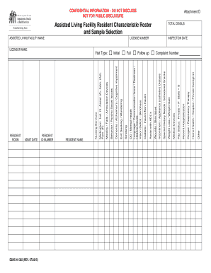 Assisted Living Facility Resident Characteristic Roster and Sample Selection Attachment D Dshs Wa  Form