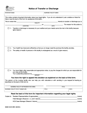 Nursing Home Transfer or Discharge Notice DSHS  Form