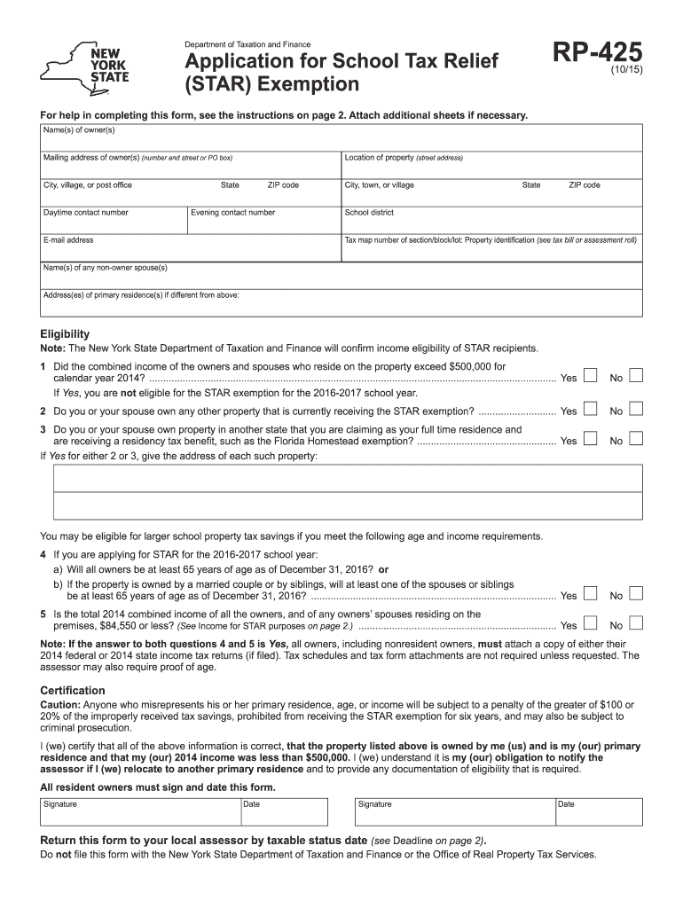  RP-425 - Application for Enhanced STAR Exemption 2015-2024