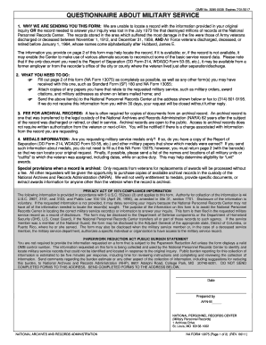 NA Form 13075 Questionnaire About Military Service Archives