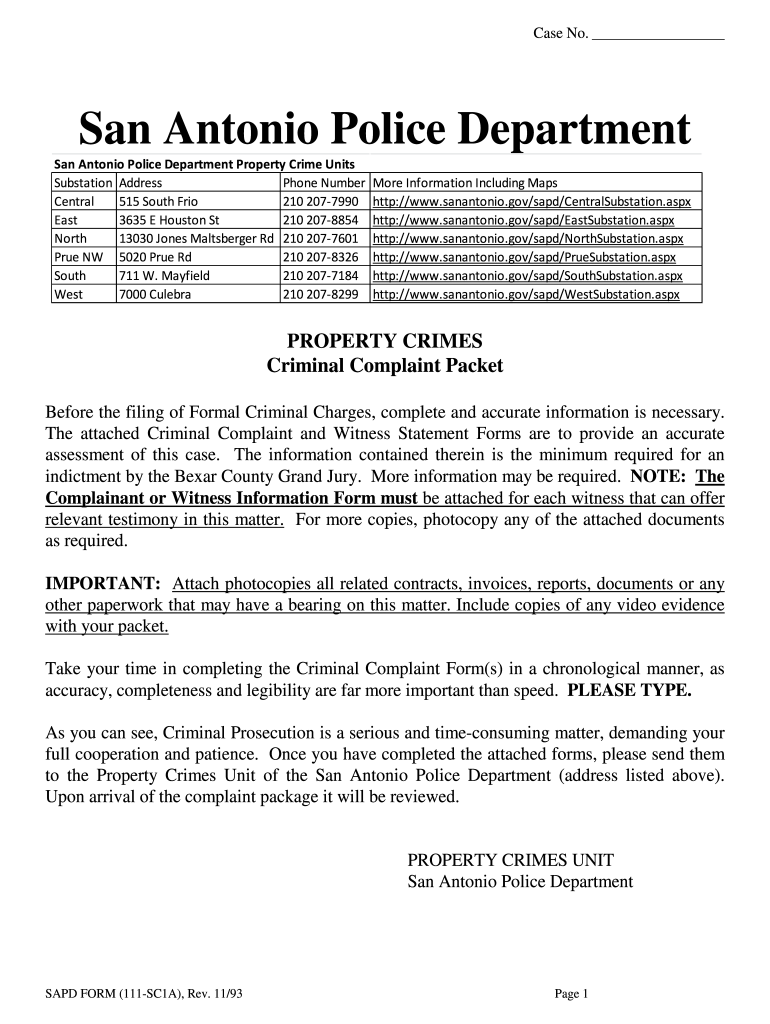 Form San Antonio Police PDF