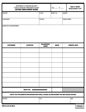 Fema Contract Work Summary  Form