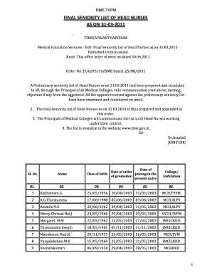 Final Seniority List of Head Nurses  Form