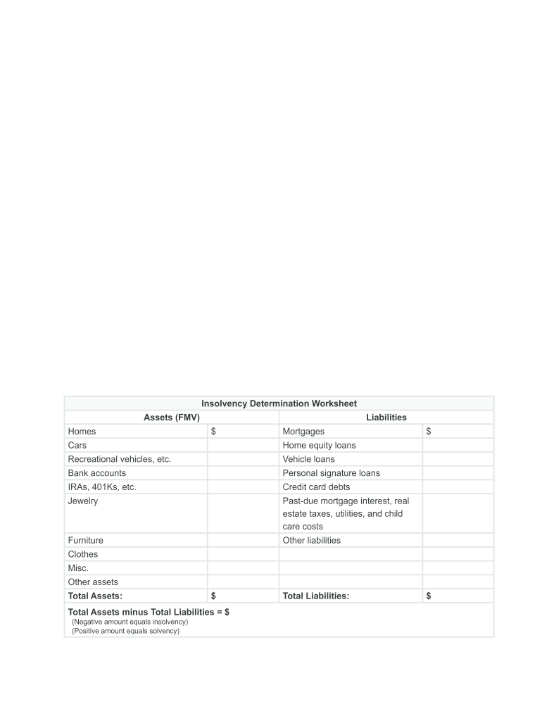 Insolvency Determination  Form