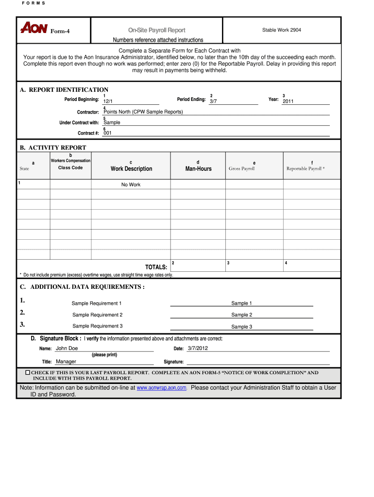 AON Form 4 Monthly  Certified Payroll Reporting