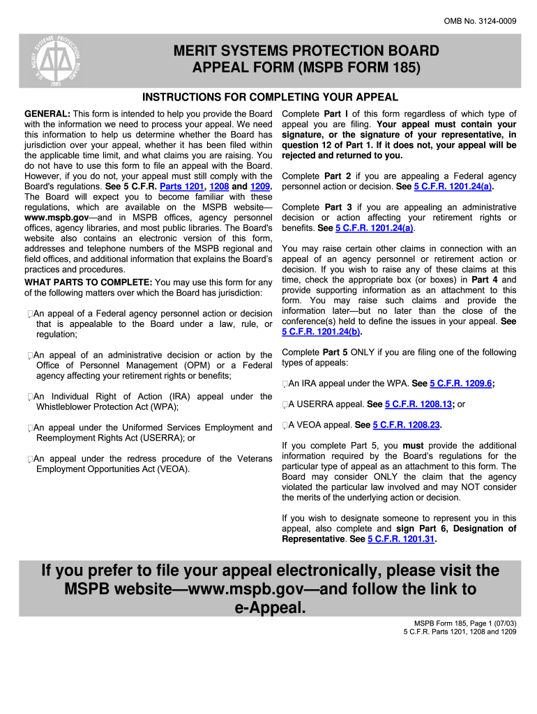  Mspb Appeal Form 2003