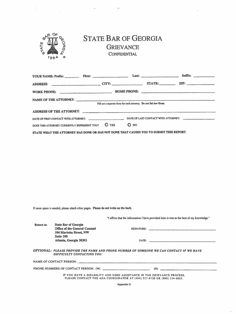 Georgia Bar Association Complaint Form