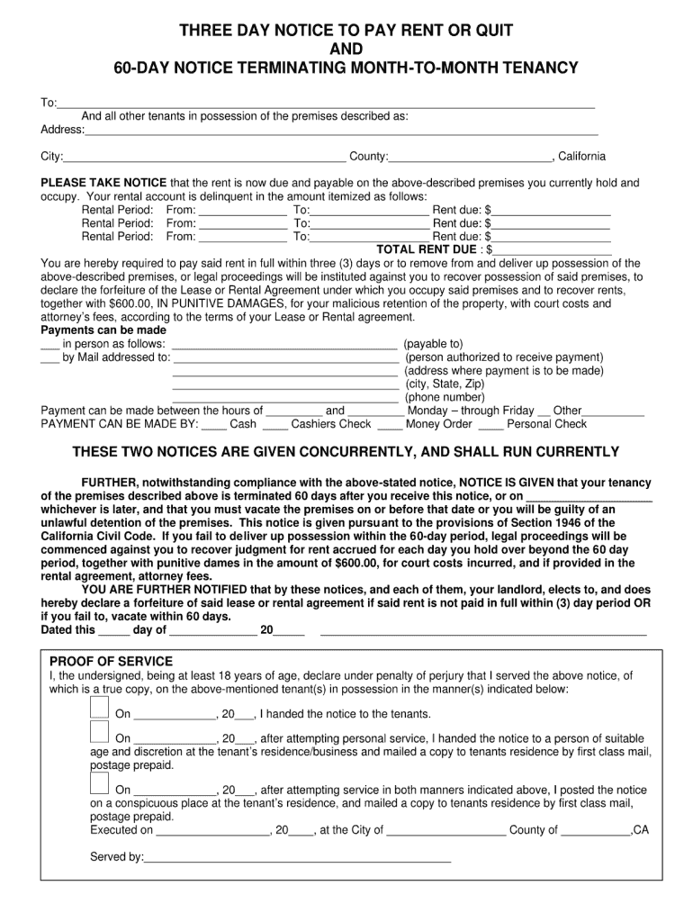 60 Day Notice to Quit California Form