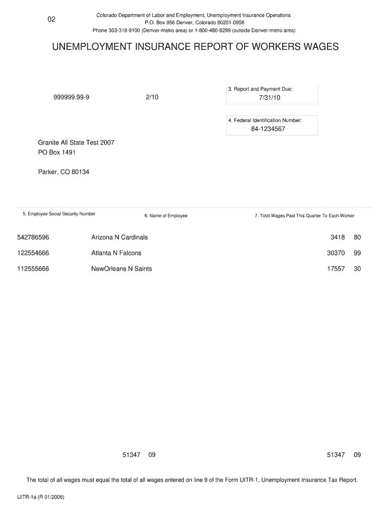 UNEMPLOYMENT INSURANCE REPORT of WORKERS WAGES  Form