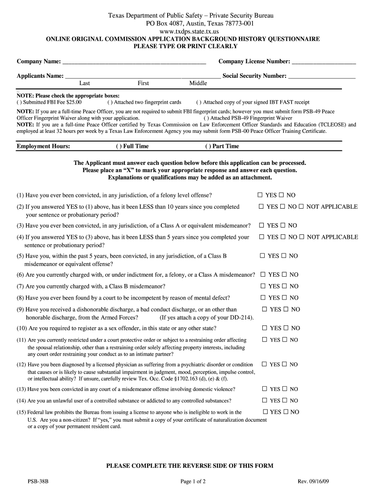 Public Safety, Texas Department of Private Security Board Texas  Form