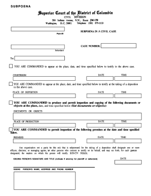 Indiana Subpoena Form