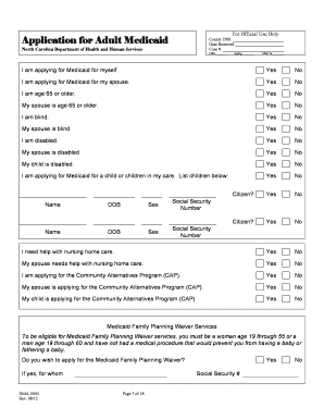 Application for Medicaid NC DHHS Online Publications NC Info Dhhs State Nc  Form