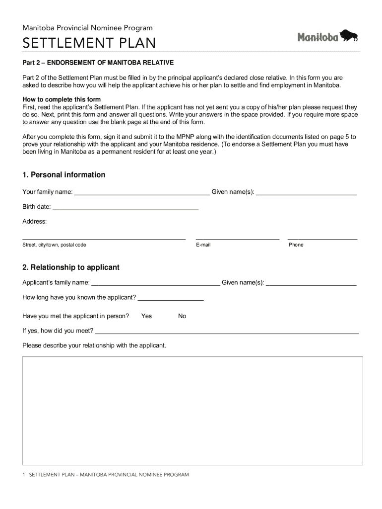 Settlement Plan  Form