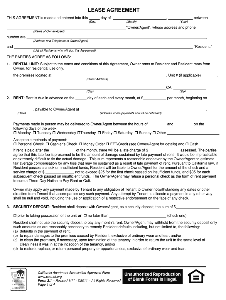 California Apartment Association Approved Form