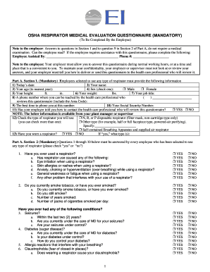 Cal Osha Respirator Medical Evaluation Questionnaire  Form