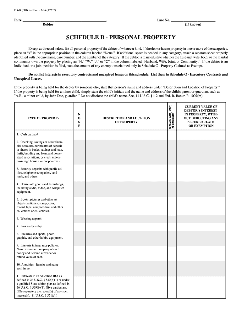  Official Form 6b 2007-2024