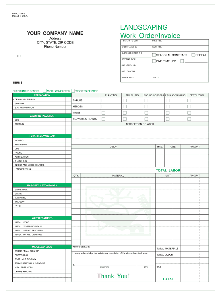 Landscaping Invoice Form Fill Out and Sign Printable PDF Template