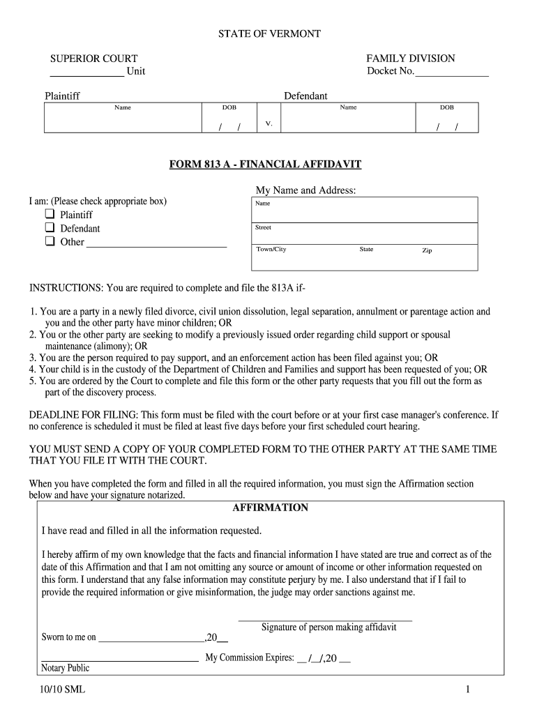  Vermont 813a Fillable Form 2010