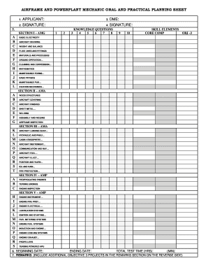 Airframe and Powerplant Mechanic Oral and Practical Planning Sheet Form