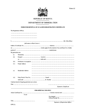 Form A2 Application for Alien Certificate Renewal