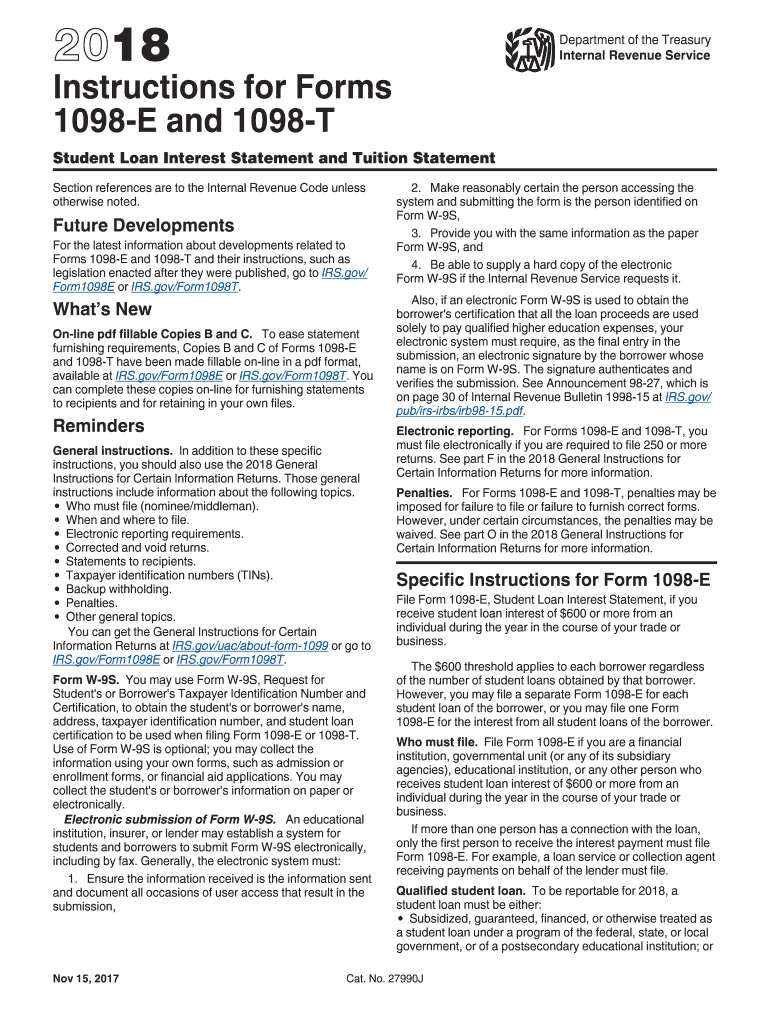  Instructions 1098 T  Form 2016