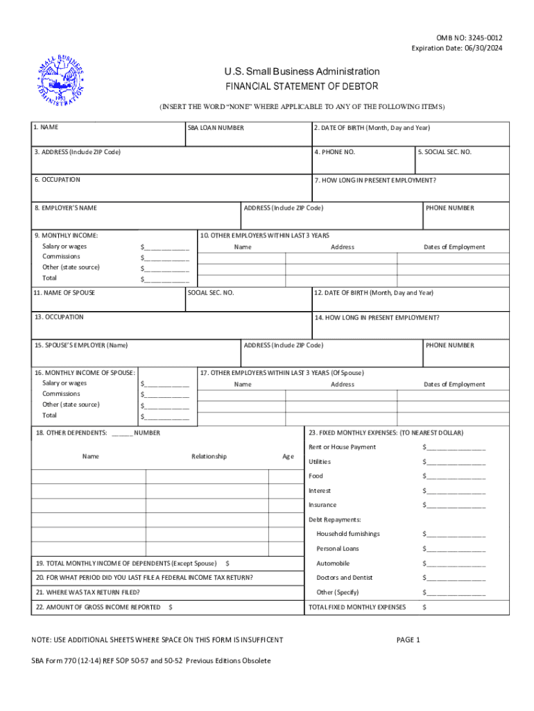 Sba Form 770