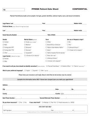 Patient Data Sheet  Form