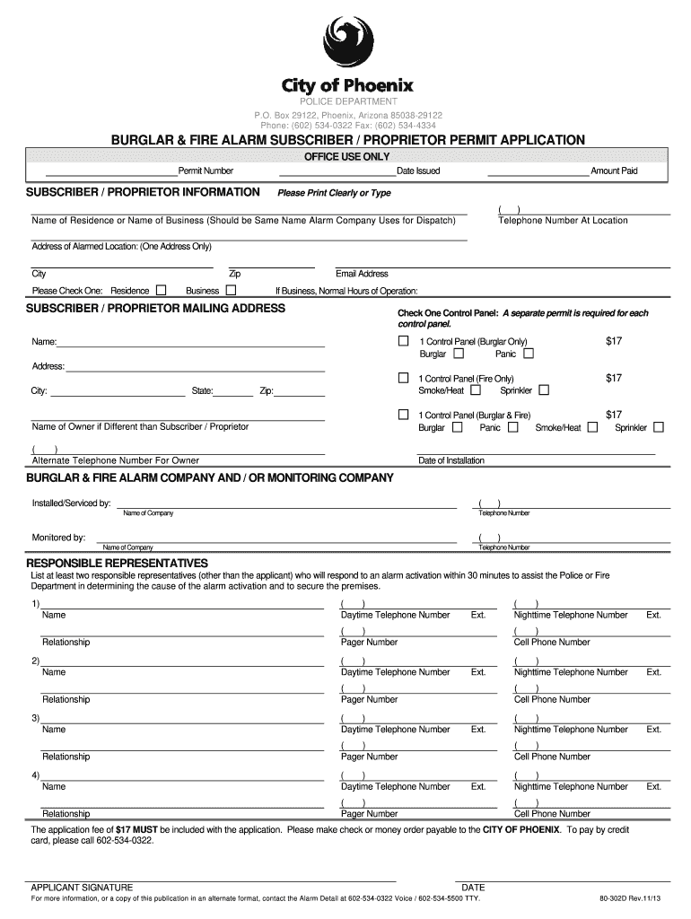  City of Phoenix Alarm Permit Renewal Form 2013