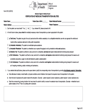 Verification of Medicaid Transportation Abilities Form