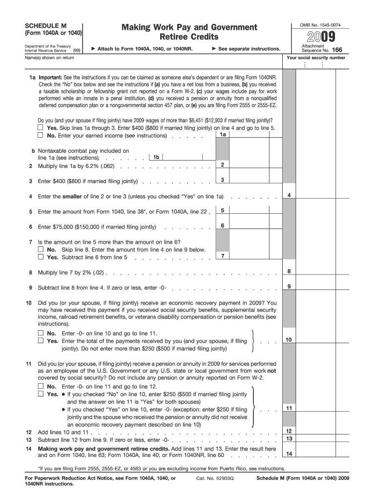  1040a Form 2009