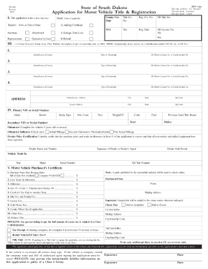  State of South Dakota Application for Motor Vehicle Title & Registration State Sd 2012