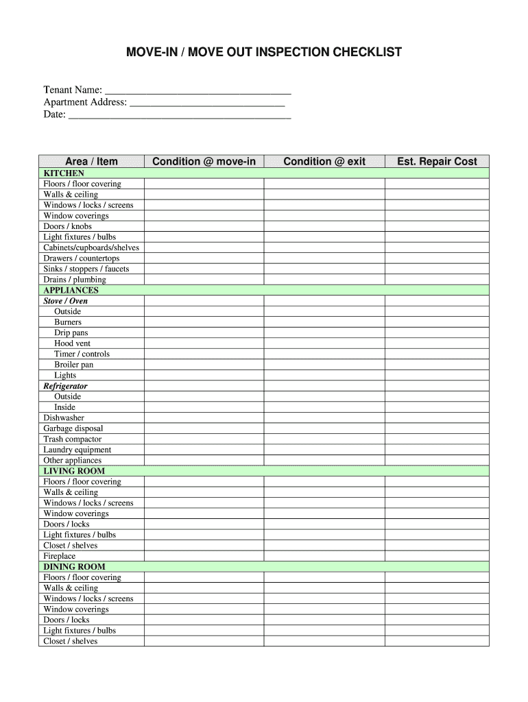 Move in Move Out Inspection Form