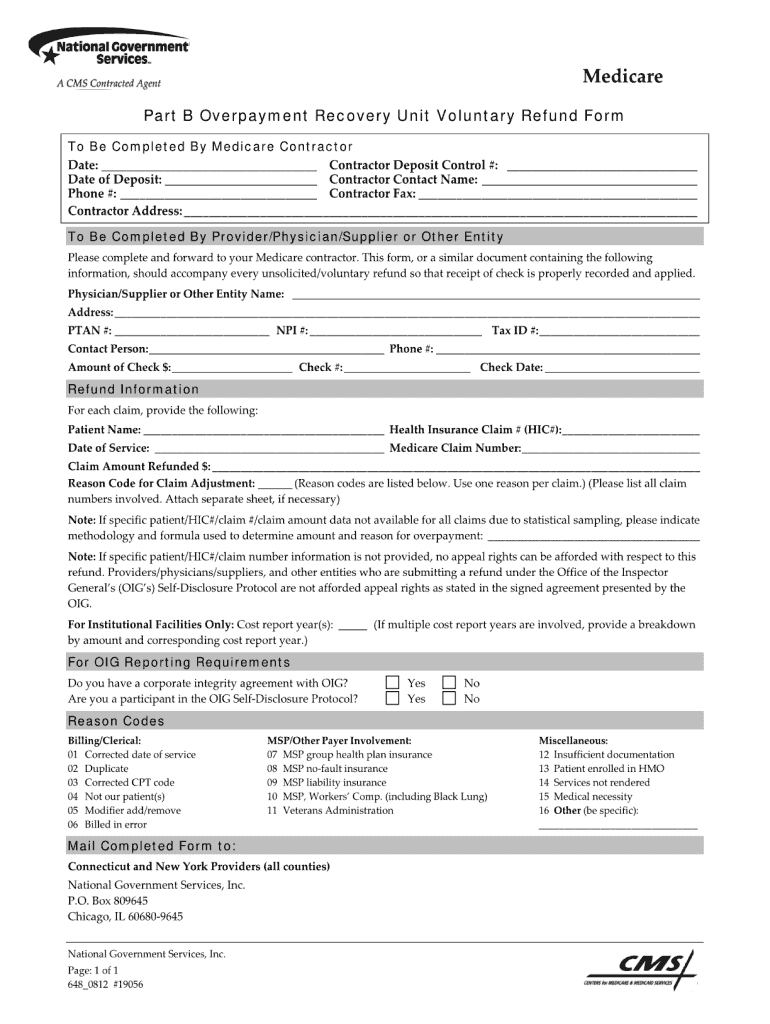  Medicare Part B Refund Form 2012-2024