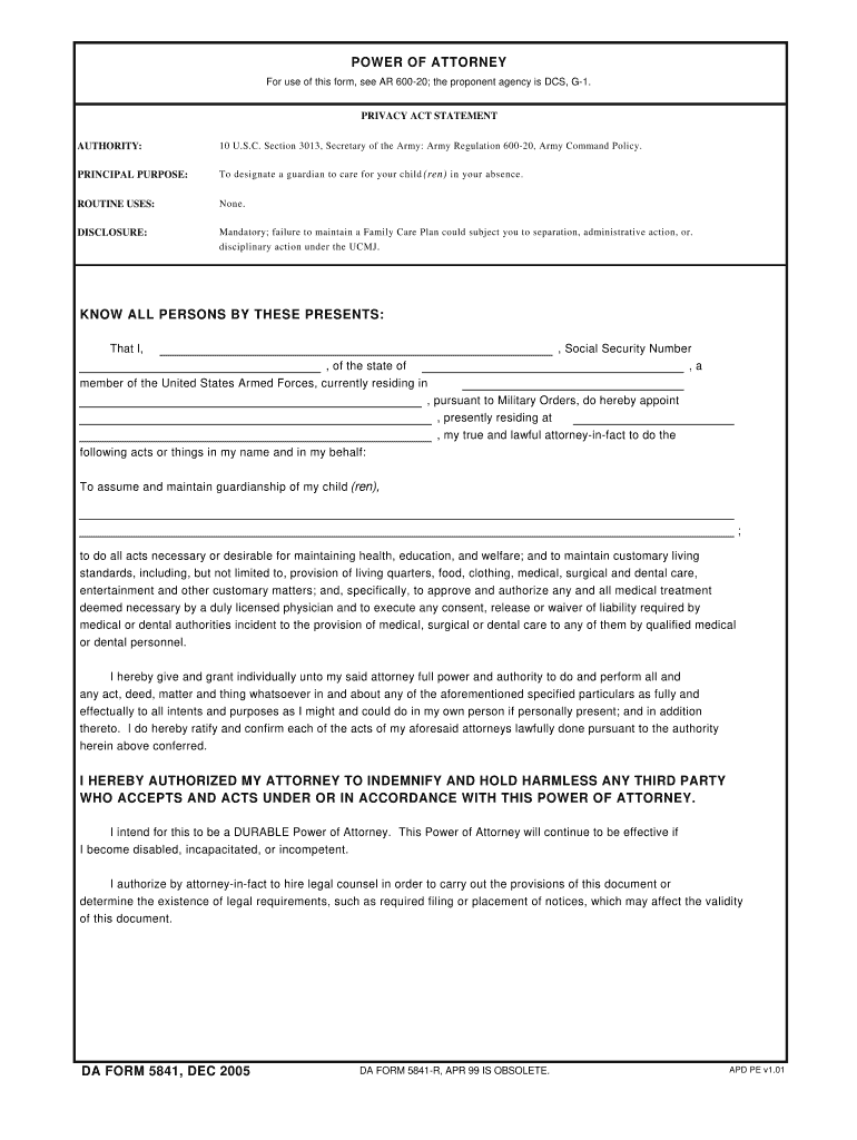  PDF Da Form 5841 2009