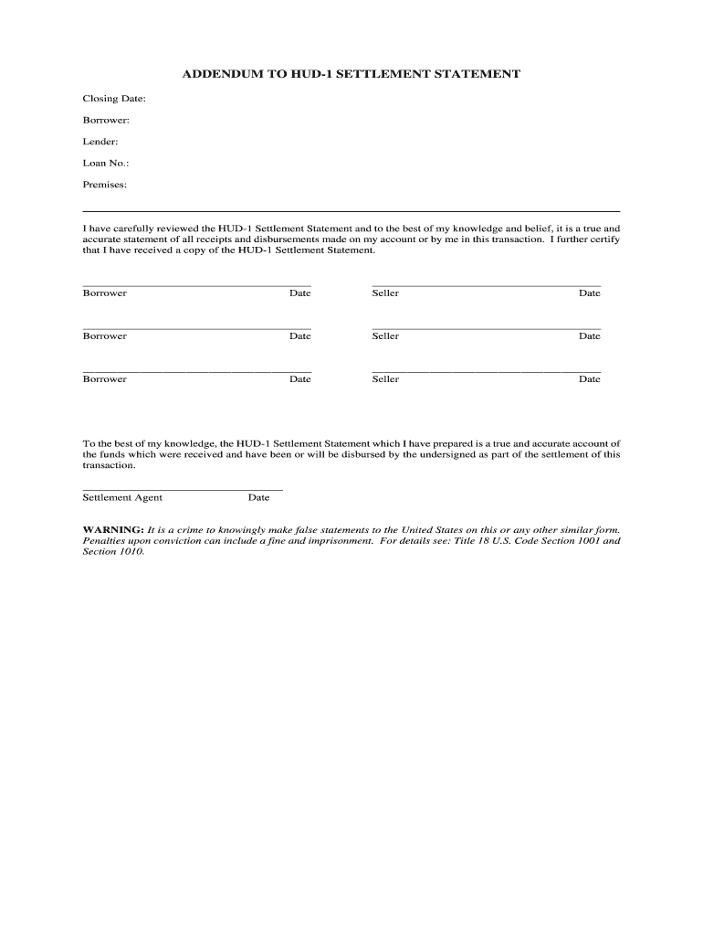 Addendum Hud Statement  Form