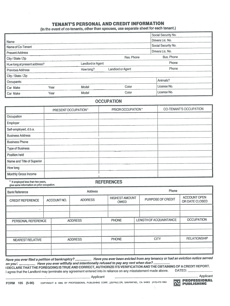 Professional Publishing Form 105